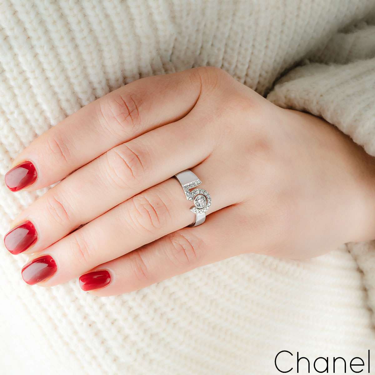 Chanel White Gold Diamond Eternal No.5 Ring Size 55 J12002